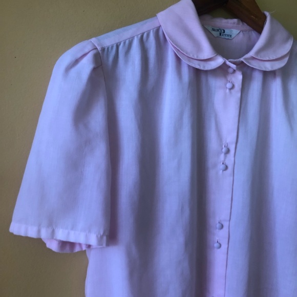 Vtg Pink PeterPan Collar Cotton Button Down Top - Picture 3 of 4